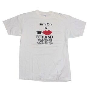 Vintage Anvil The Better Sex WEVD 1050 AM Radio Promo T-Shirt Mens XL White Lip